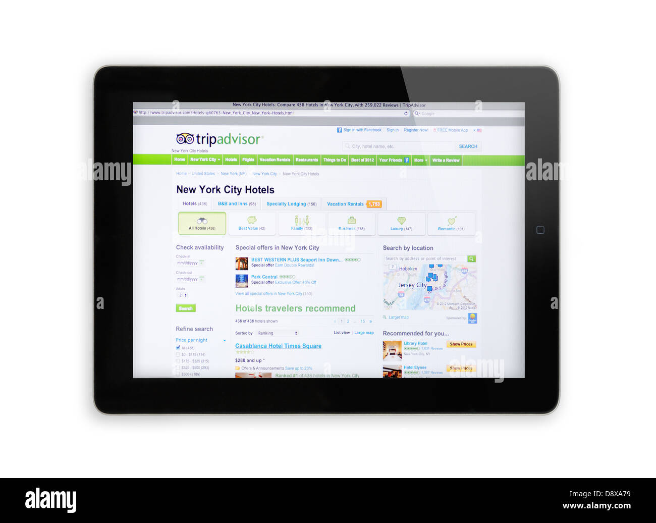 iPad-Bildschirm zeigt Trip Advisor-Website - Online-Reise-arrangements Stockfoto