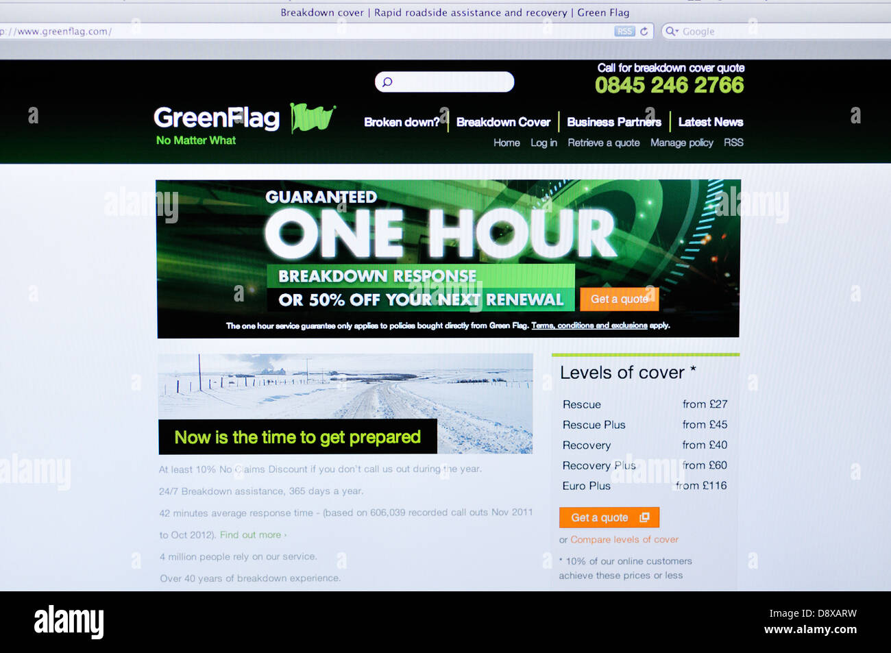 Green Flag Pannenhilfe Webseite Stockfoto
