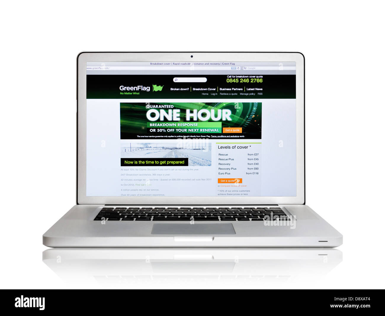 Green Flag Pannenhilfe Webseite auf Laptop-Bildschirm Stockfoto
