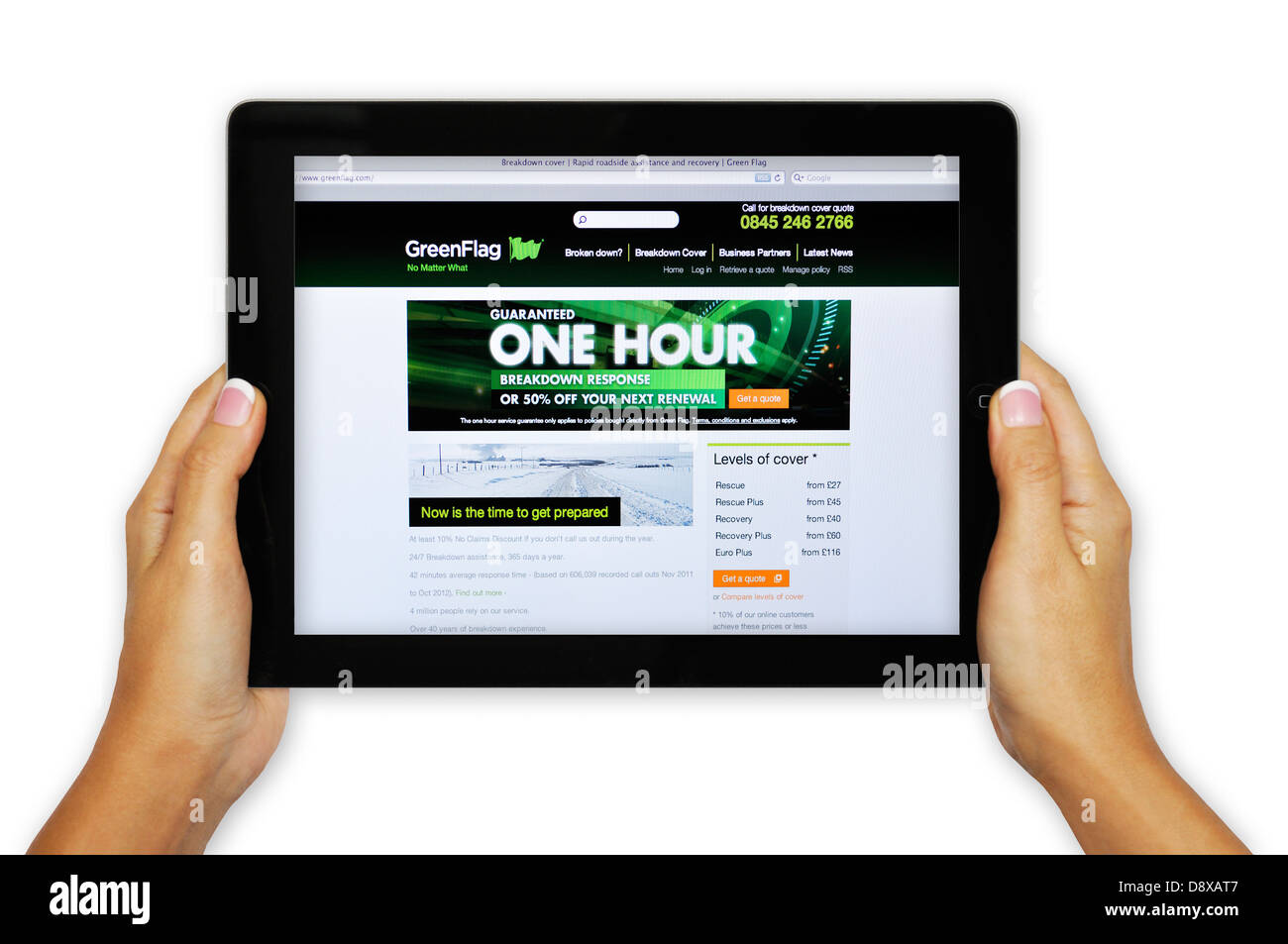 Green Flag Pannenhilfe Webseite auf dem iPad Stockfoto