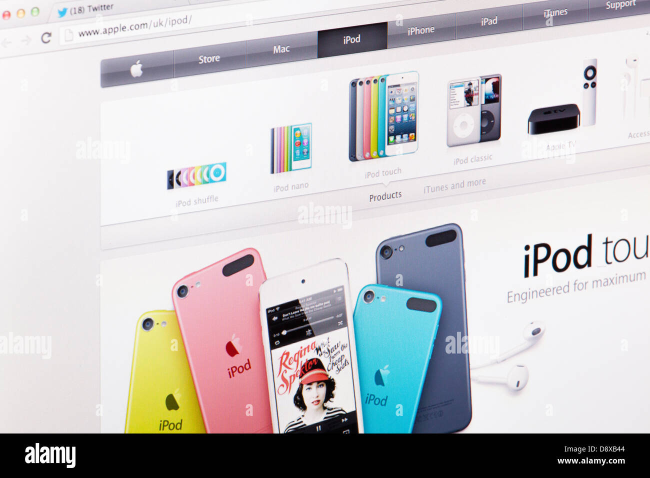 Apple iPod Touch Website Website oder Web-Seite auf einem Laptop-Bildschirm oder Computer-monitor Stockfoto