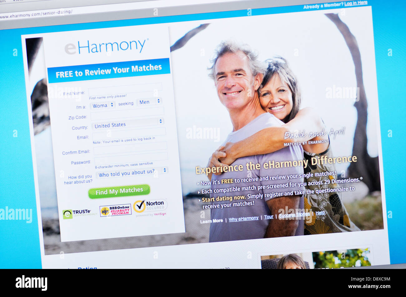 eHarmony online-dating für Senioren-website Stockfoto