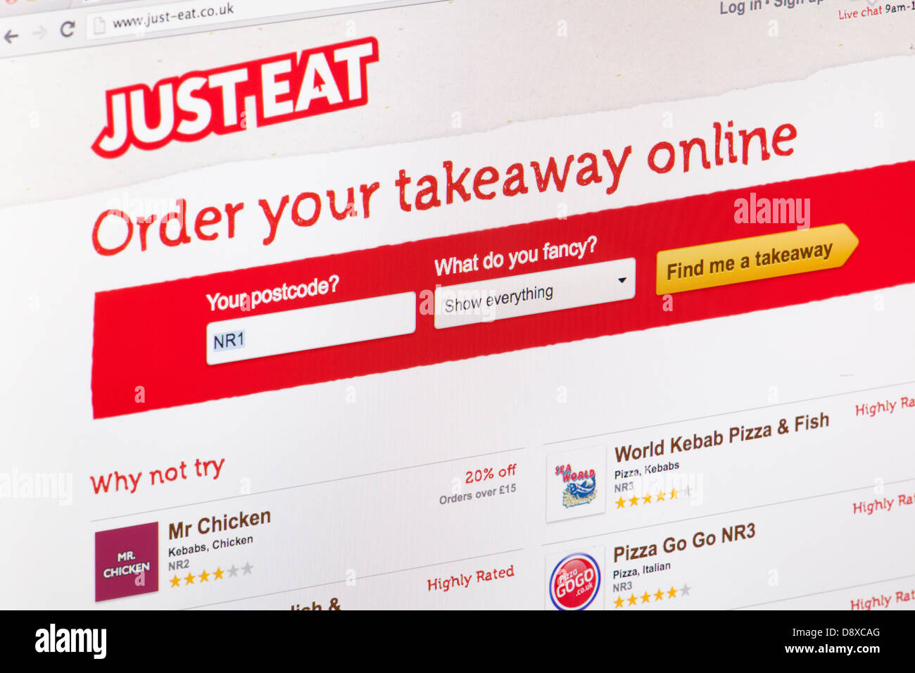 Einfach Essen bestellen Takeaway Online Website oder Webseite auf einem Laptop-Bildschirm oder Computer-monitor Stockfoto