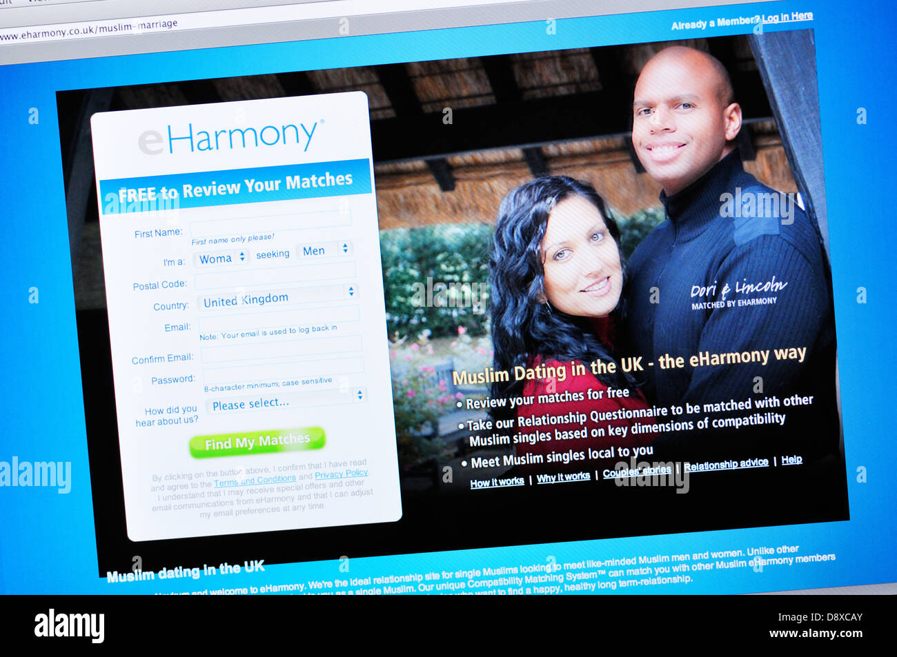 eHarmony online-dating-Webseite für Muslime Stockfoto