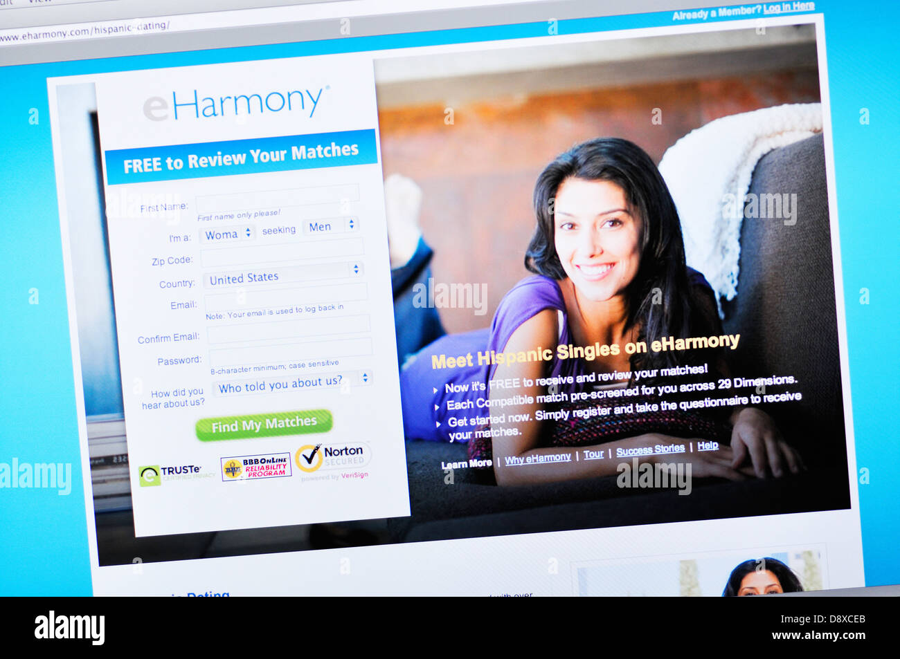 eHarmony online-dating für Hispanics website Stockfoto