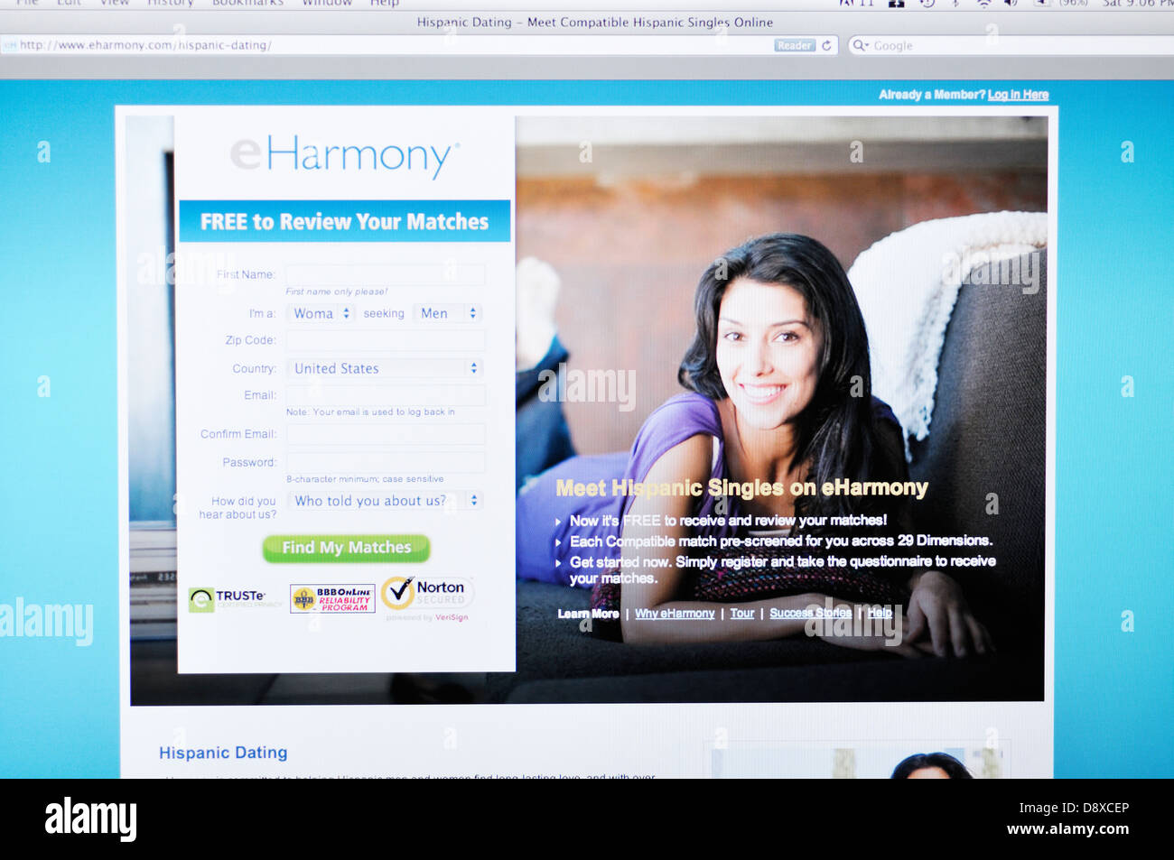 Hispanische eHarmony online-dating-Webseite Stockfoto