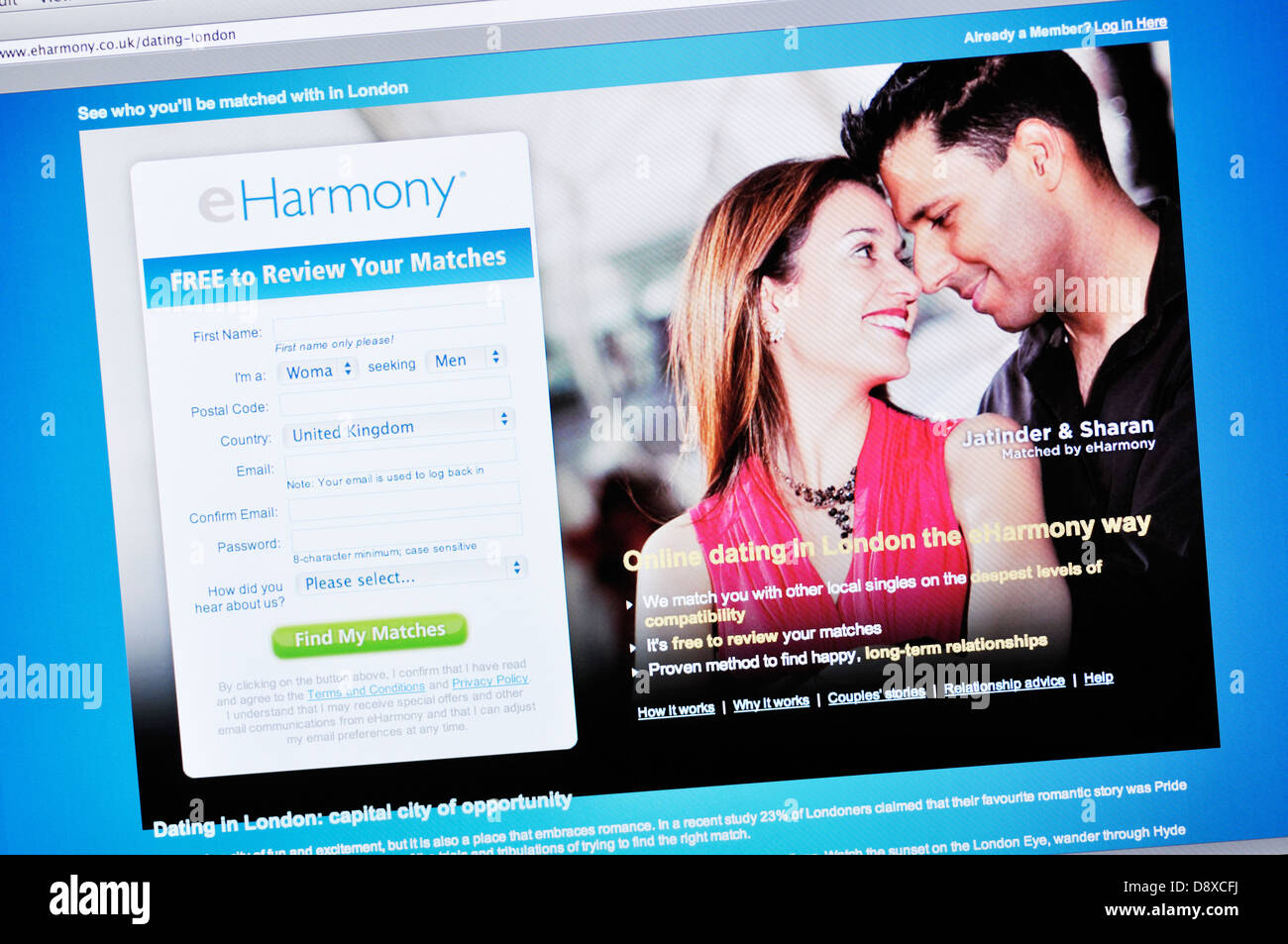eHarmony online-dating-Webseite - London Stockfoto