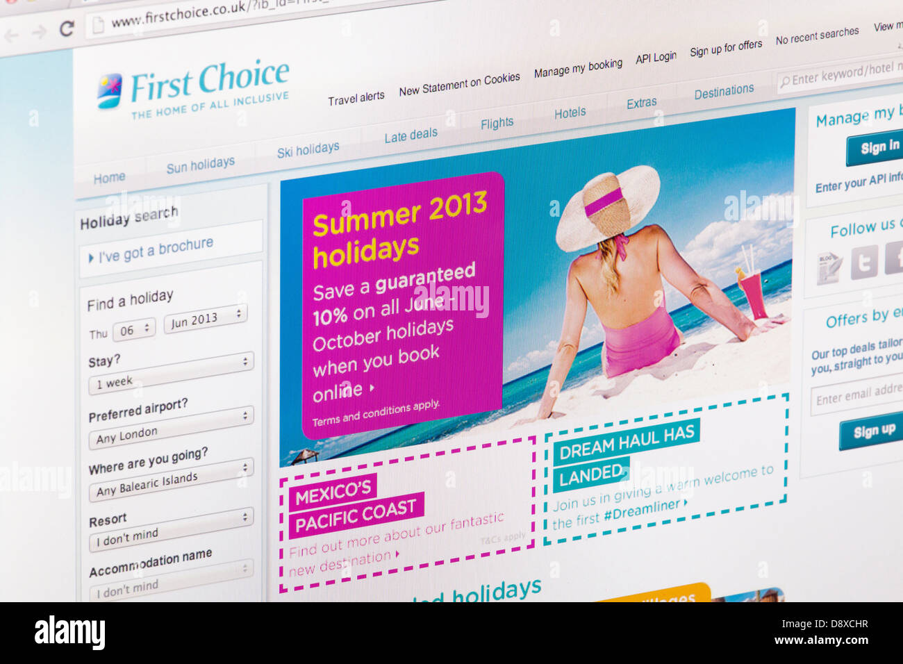 First Choice Holidays Webseite oder Web-Seite auf einem Laptop-Bildschirm oder Computer-monitor Stockfoto