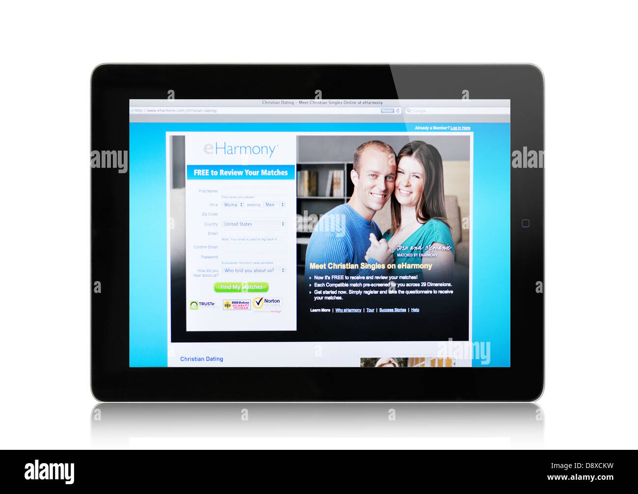 eHarmony online-dating-Webseite für die Christen auf dem iPad Stockfoto
