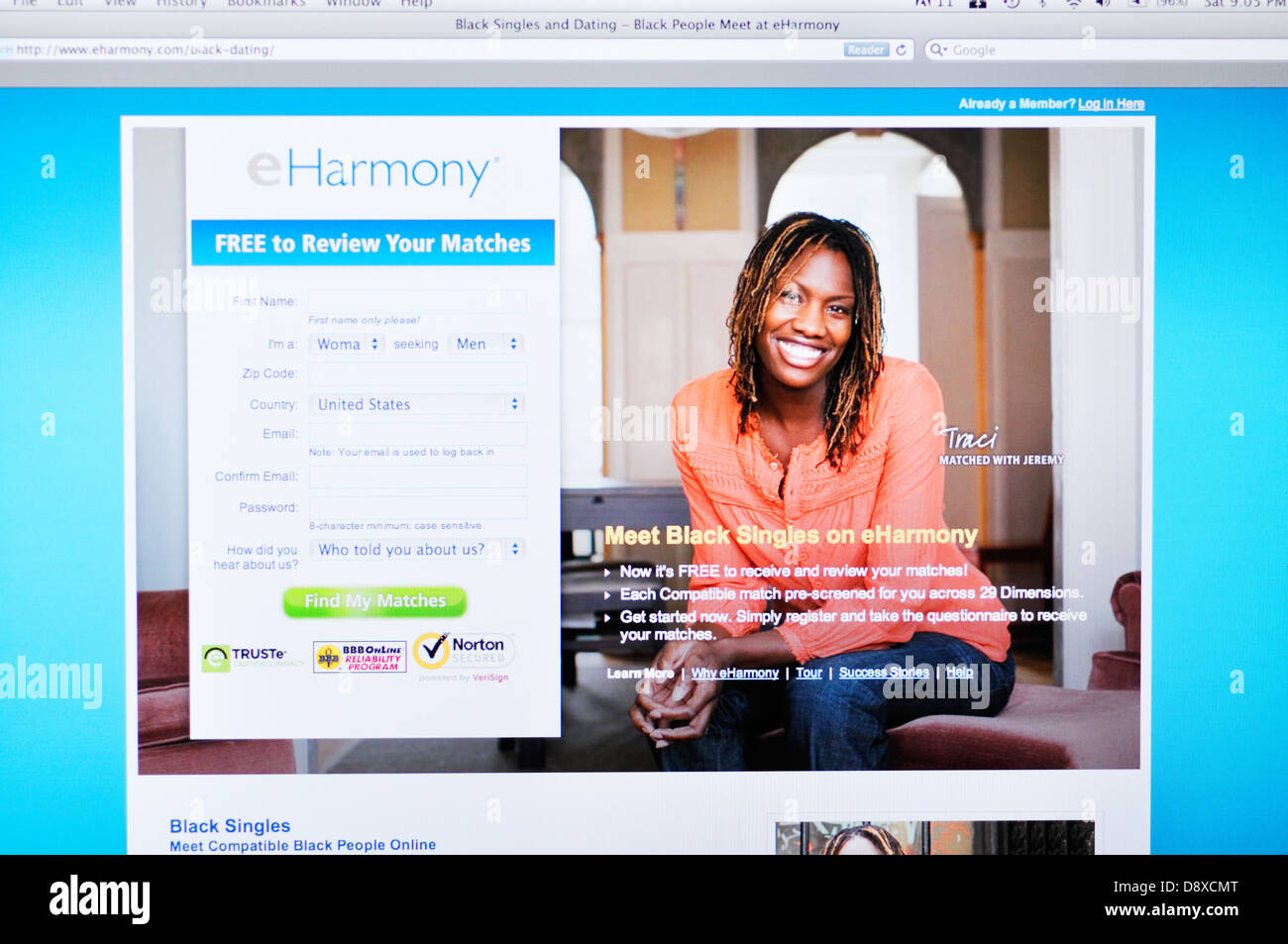 eHarmony online-dating-Webseite für schwarze Stockfoto