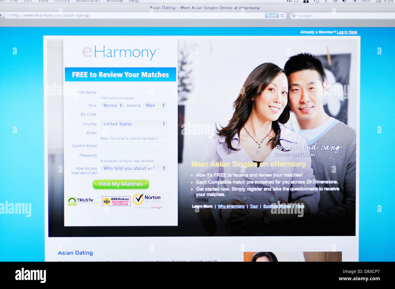 eHarmony online-dating-Webseite für Asiaten Stockfoto