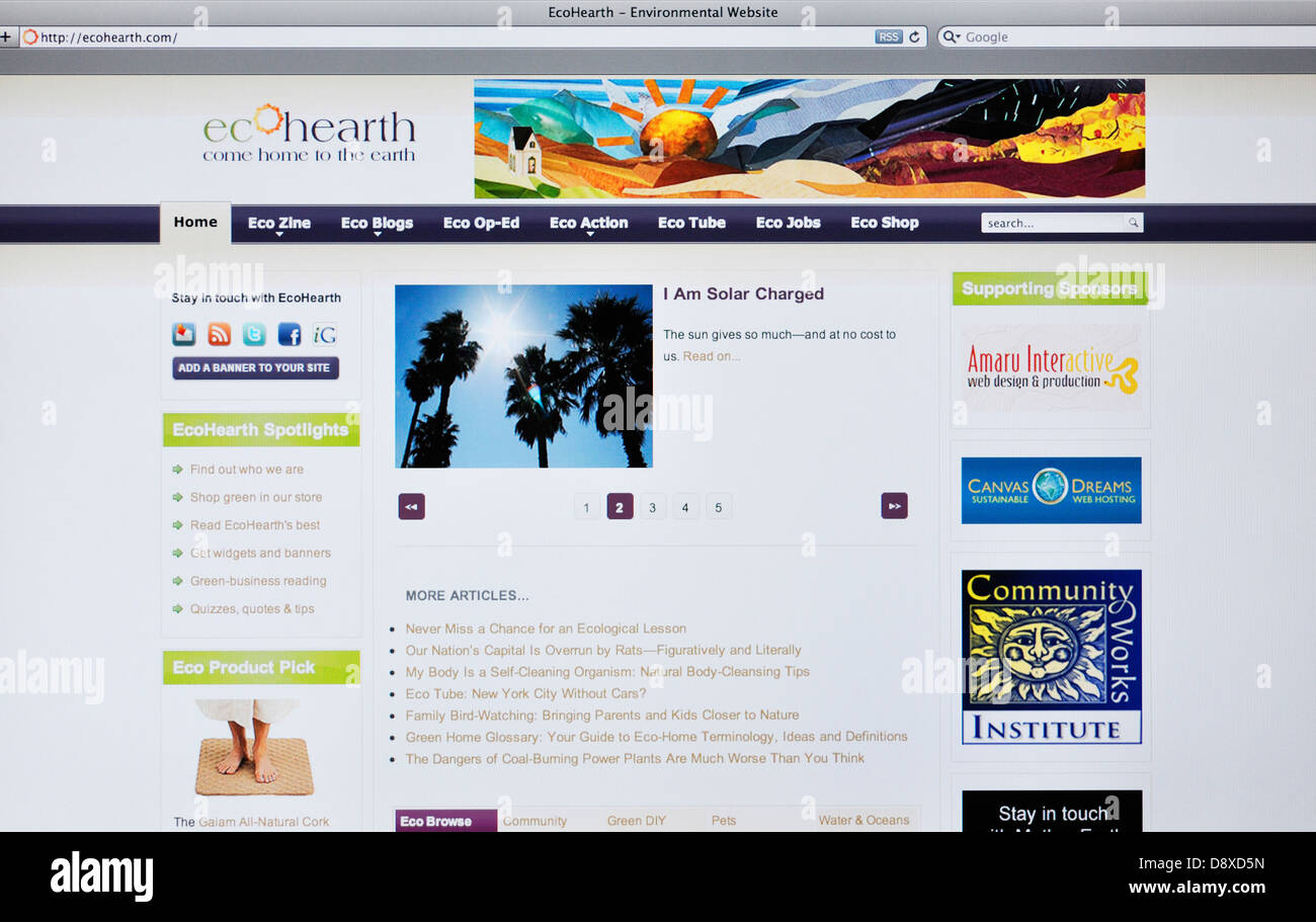 EcoHearth Webseite - Umwelt websites Stockfoto