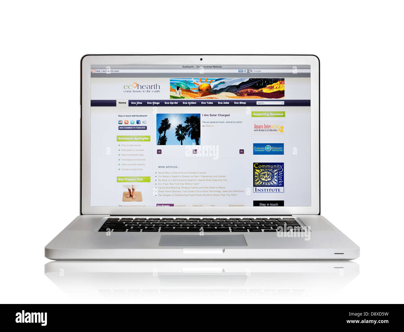Laptop-Bildschirm zeigt EcoHearth Webseite - Umwelt websites Stockfoto