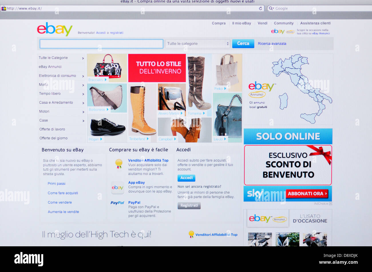 Italienische eBay online-shopping-website Stockfoto