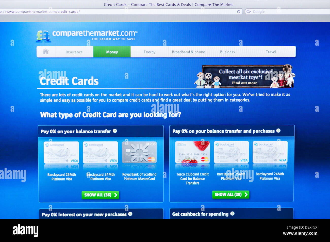 Vergleichen Sie die Markt - günstige Kfz-Versicherung Webseite Stockfoto