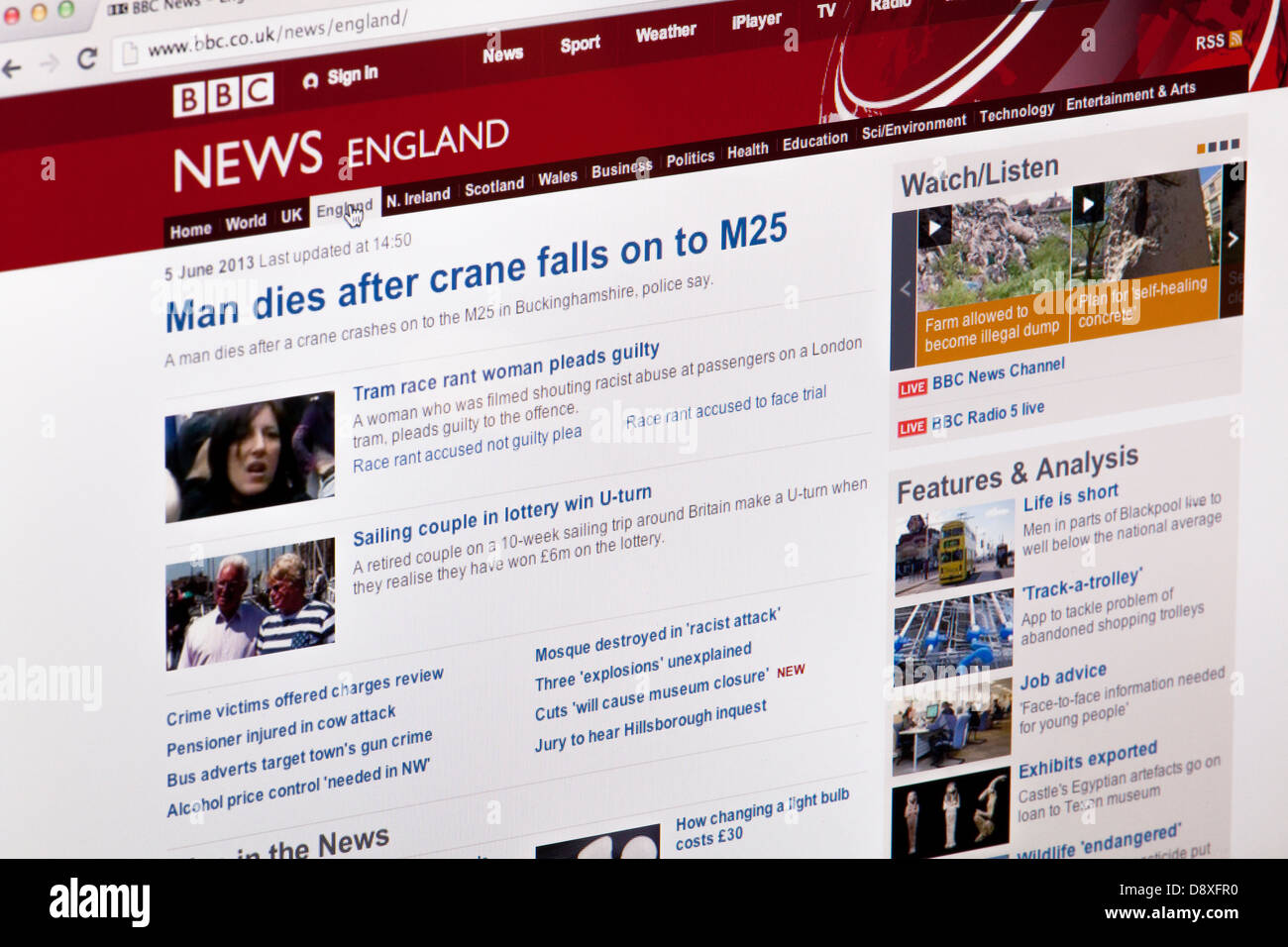 BBC News-England-Website oder Web-Seite auf einem Laptop-Bildschirm oder Computer-monitor Stockfoto