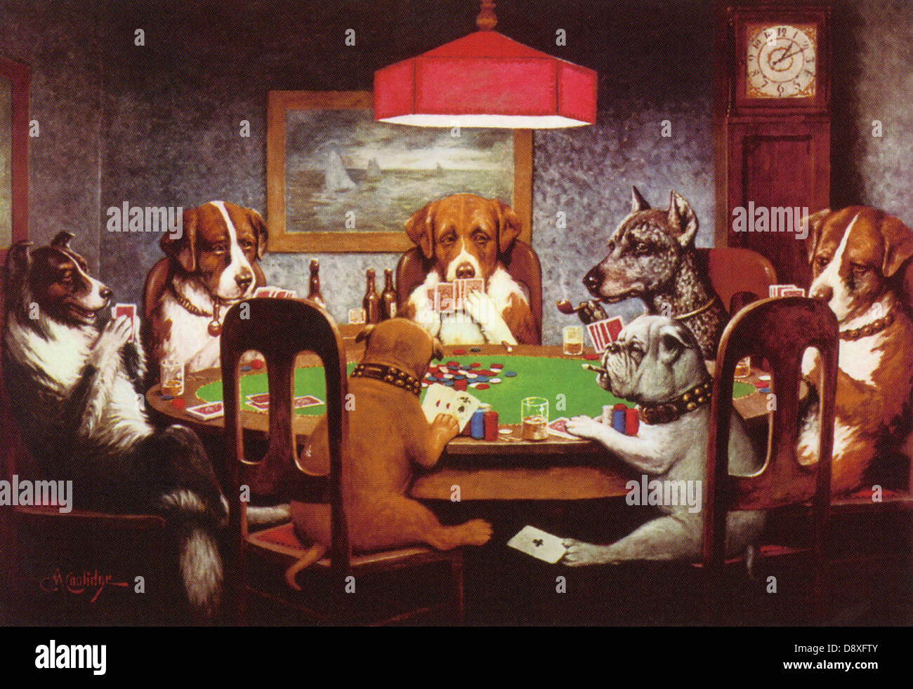 Hunde spielen Poker von Cassius Marcellus Coolidge Stockfoto