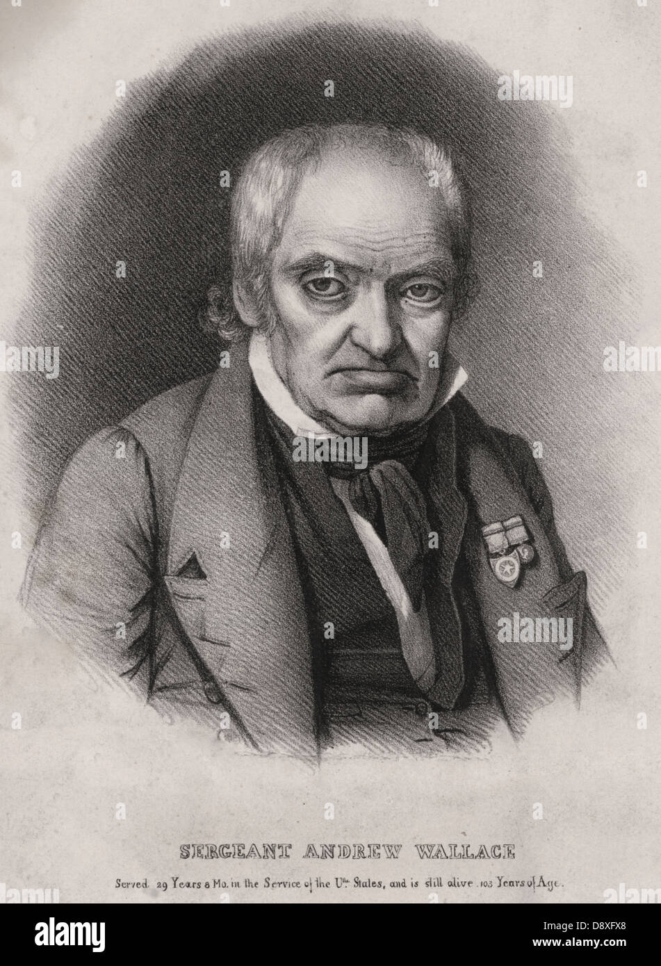 Sergeant Andrew Wallace, war 29 Jahre 8 mo. im Dienst der Vereinigten Staaten und ist noch am Leben 103 Jahre alt, ca. 1844 Stockfoto