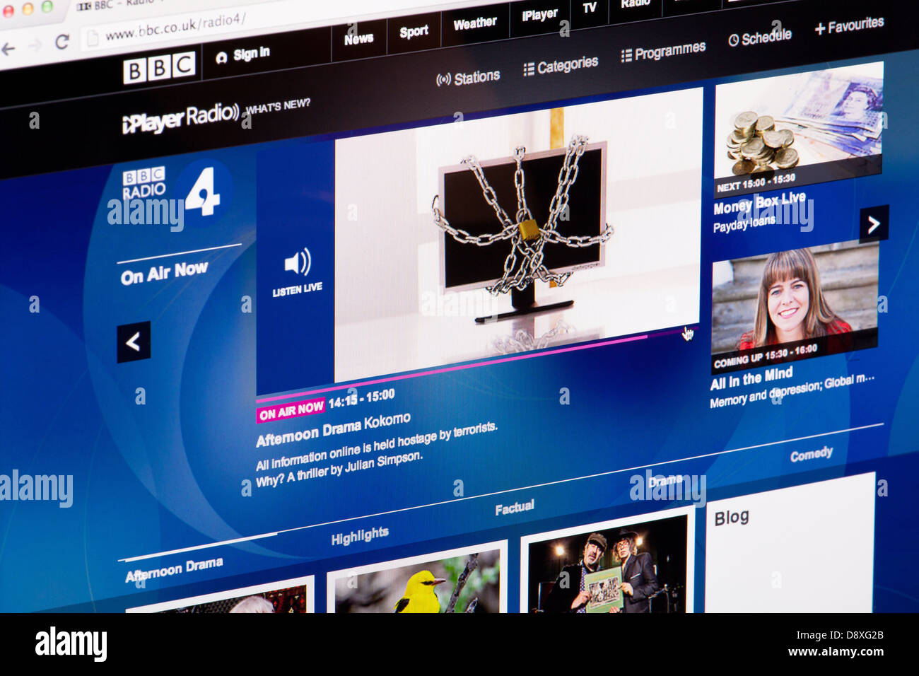 BBC Radio 4 vier Radio Station Channel Website oder Web-Seite auf einem Laptop-Bildschirm oder Computer-monitor Stockfoto