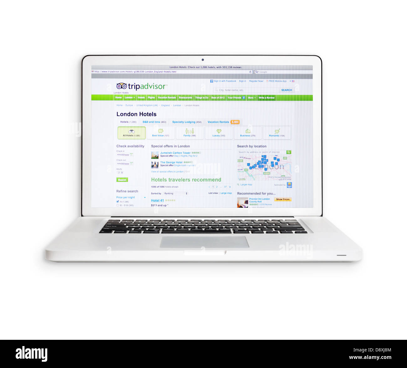 Trip-Advisor-Website auf Laptop-Bildschirm Stockfoto