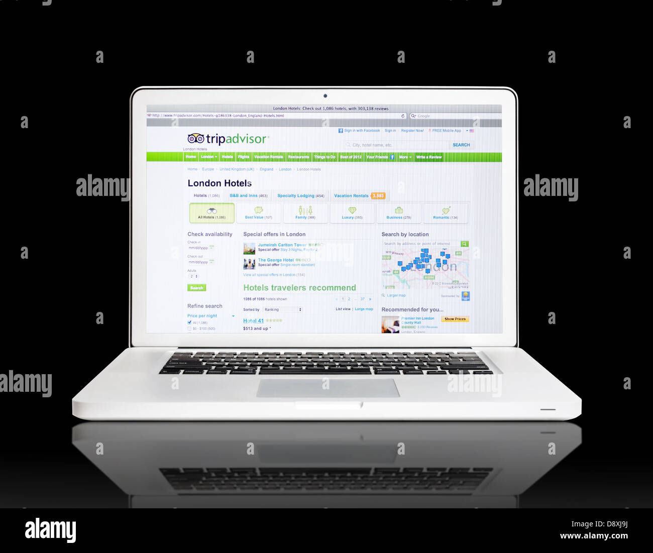 Trip-Advisor-Website auf Laptop-Bildschirm Stockfoto