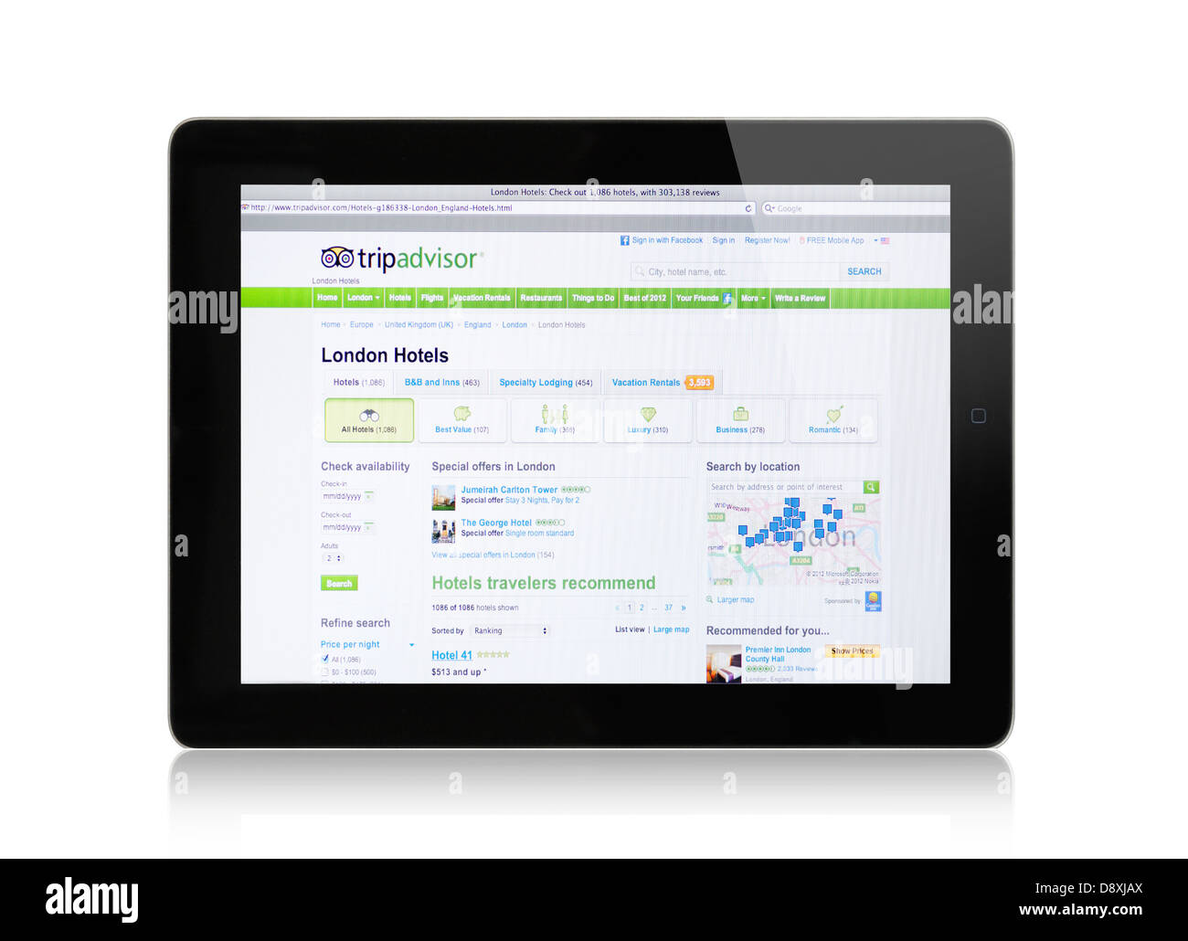 Trip-Advisor-Website auf dem iPad Stockfoto