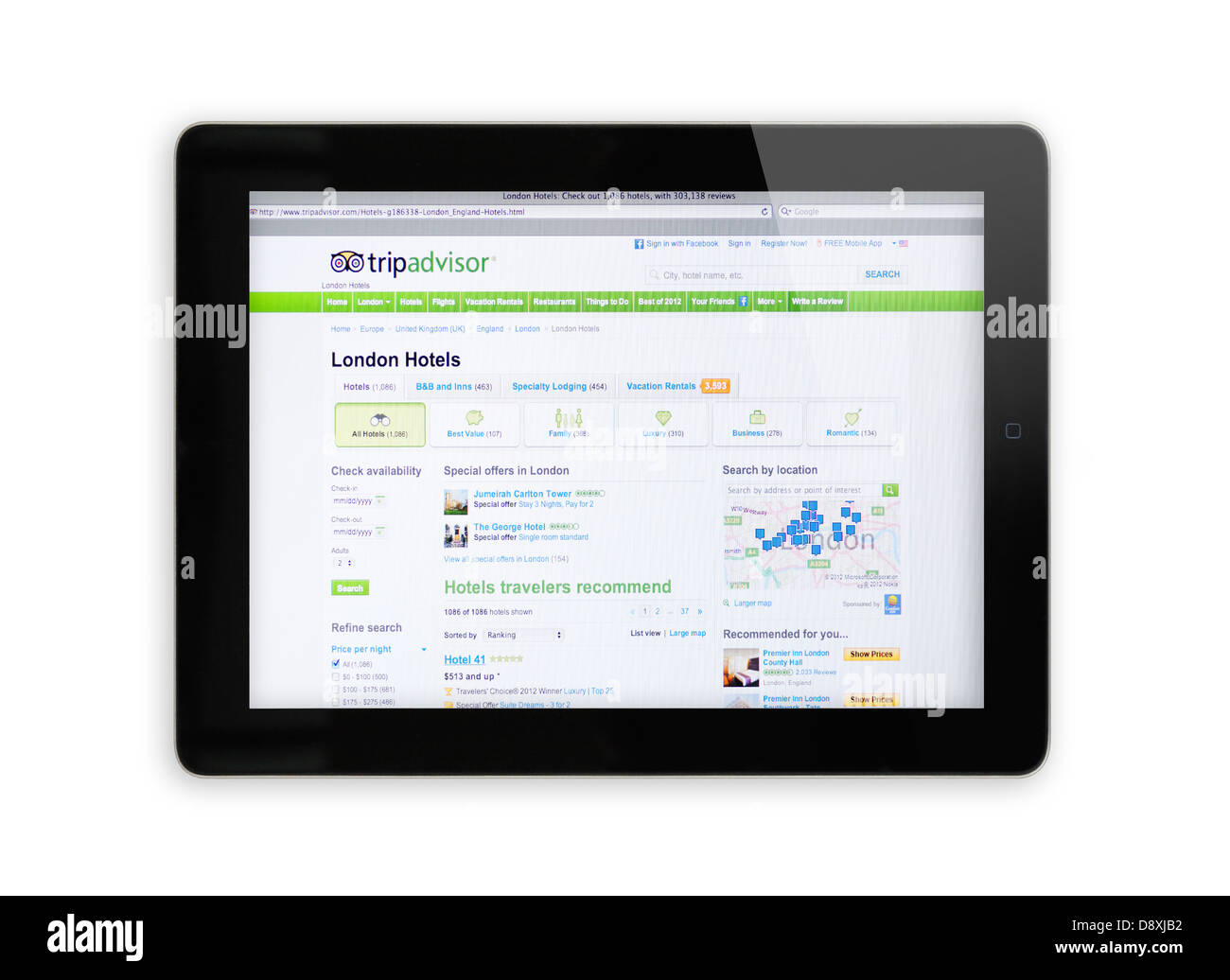 Trip-Advisor-Website auf dem iPad Stockfoto