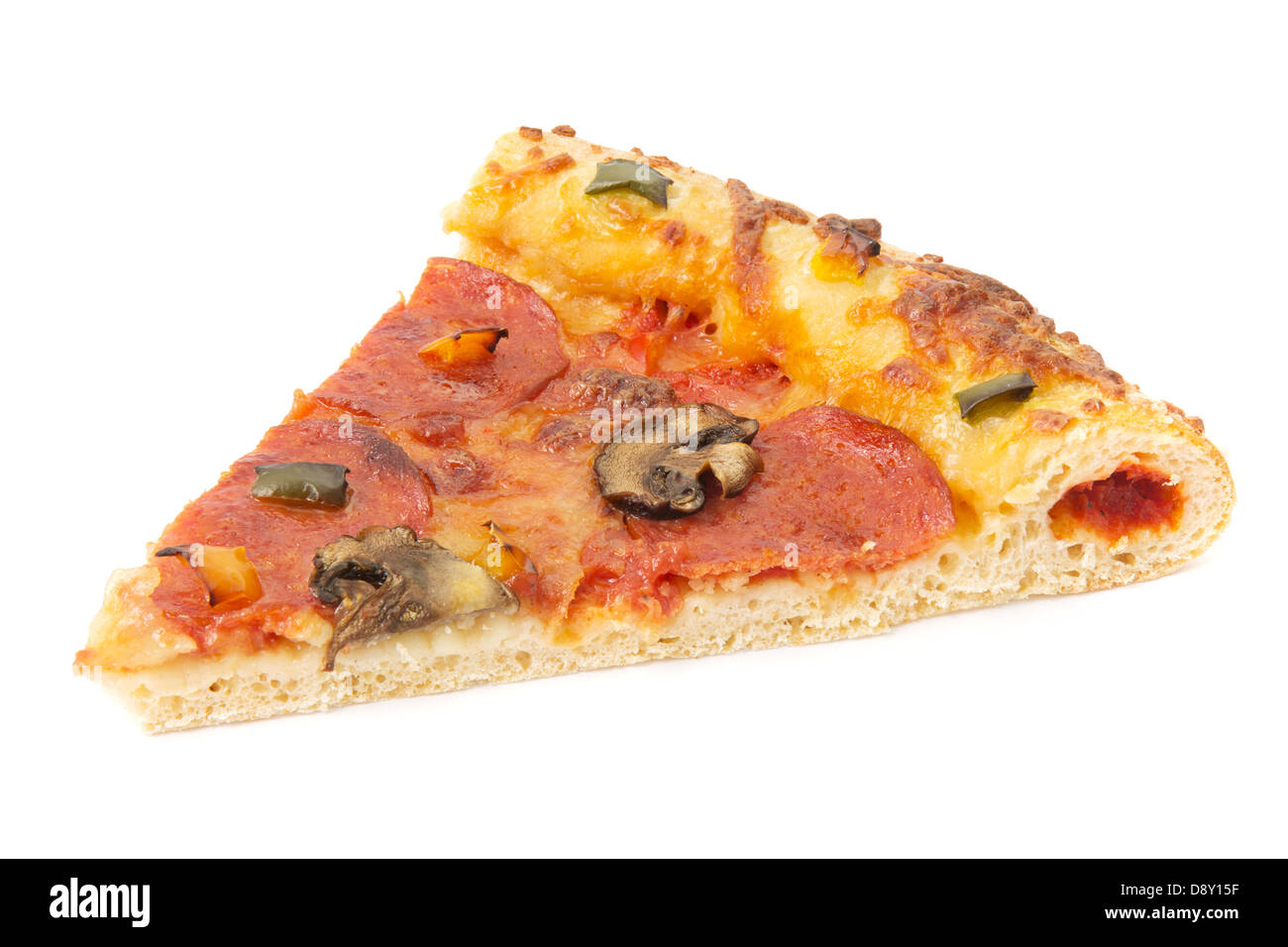 Einzigen Stück Peperoni Pizza über weiß Stockfoto