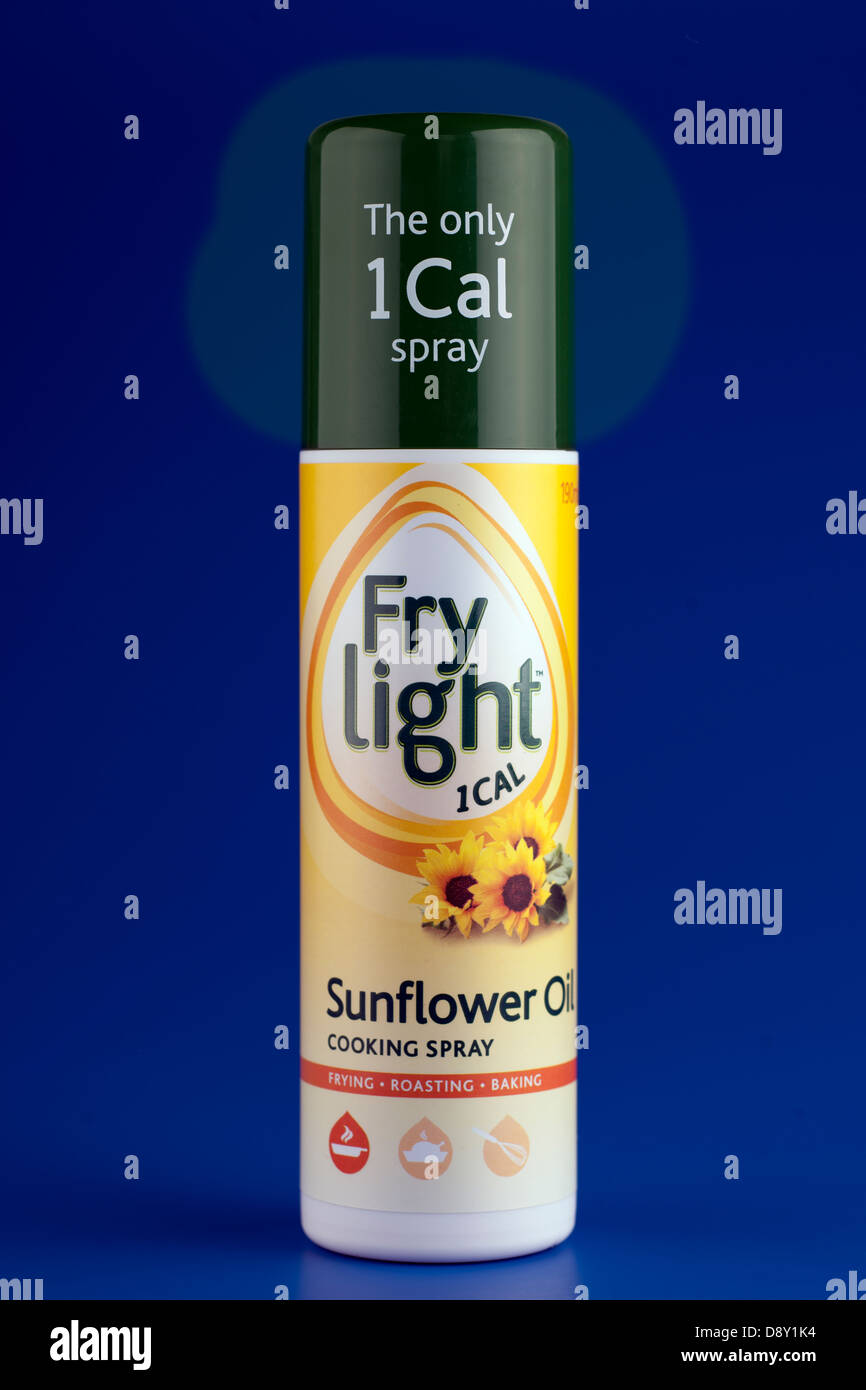 Braten Sie Licht eine cal Kalorien Sonnenblumenöl Pfanne Sprühbehälter Stockfoto