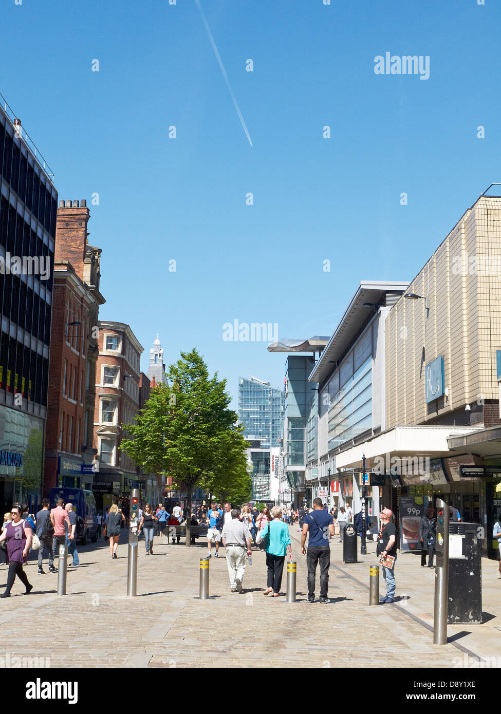 Market Street die wichtigste Einkaufsstraße in Manchester UK Stockfoto