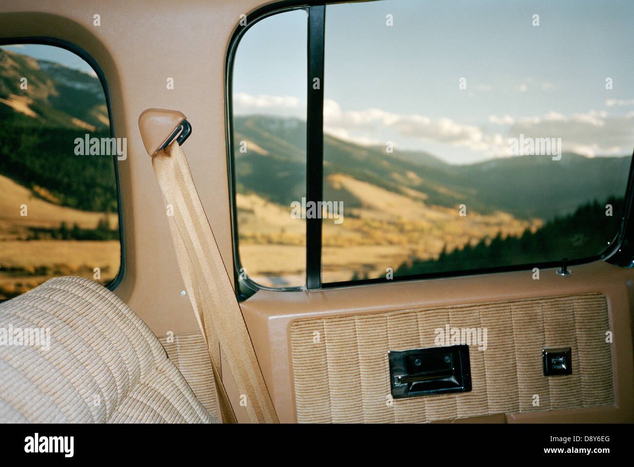 Blick vom Autofenster. Stockfoto