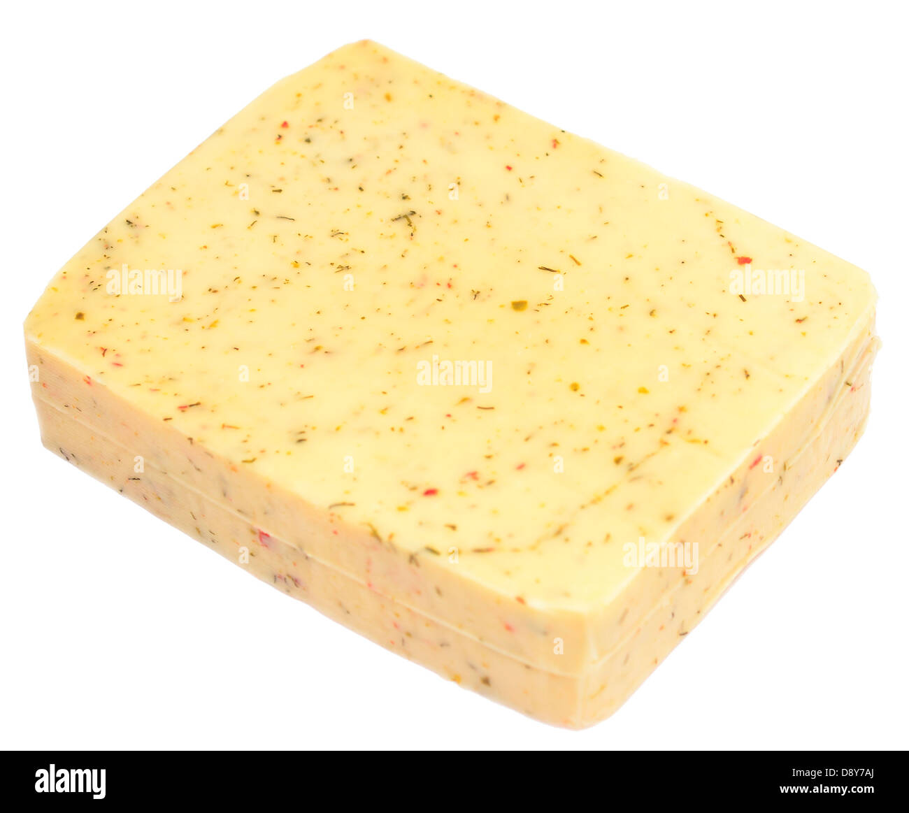 Käse mit Kräutern isoliert auf weißem Hintergrund Stockfoto