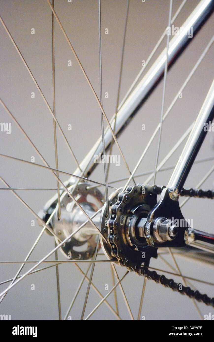 Fahrradkette mit einem festen Singlespeed-Rad Stockfoto