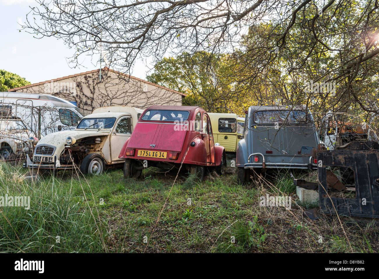 Sammlung von alten Citroen 2CV Stockfoto