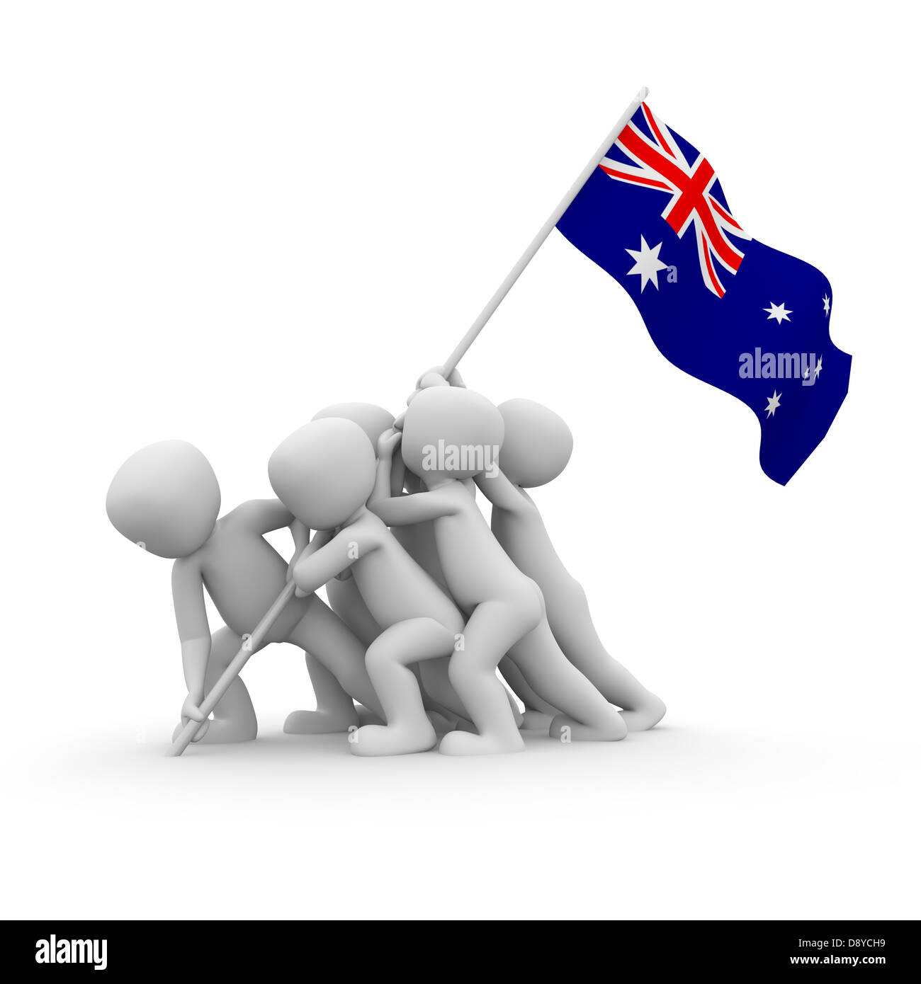 Die Zeichen sollen gemeinsam die australische Flagge zu hissen. Stockfoto