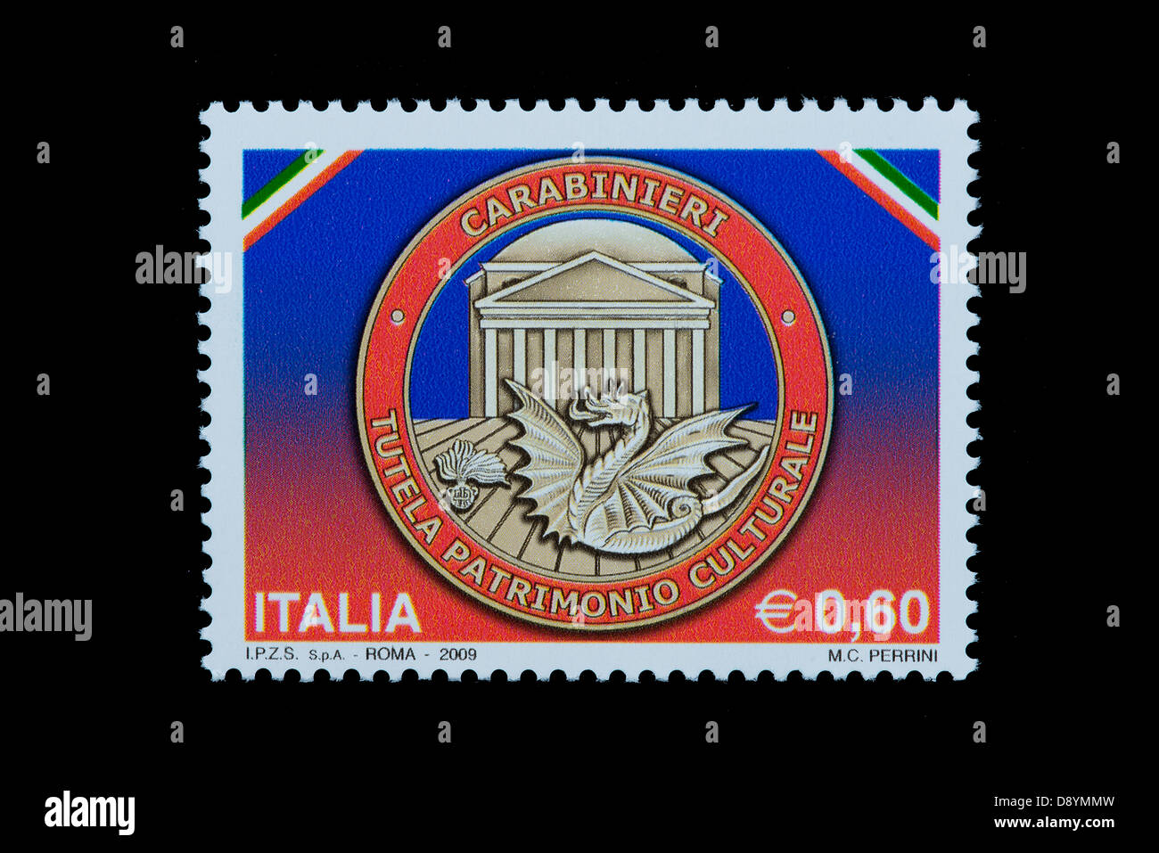eine italienische Stempel feiert den Abschnitt der Vormundschaft des kulturellen Erbes der italienischen Carabinieri Stockfoto