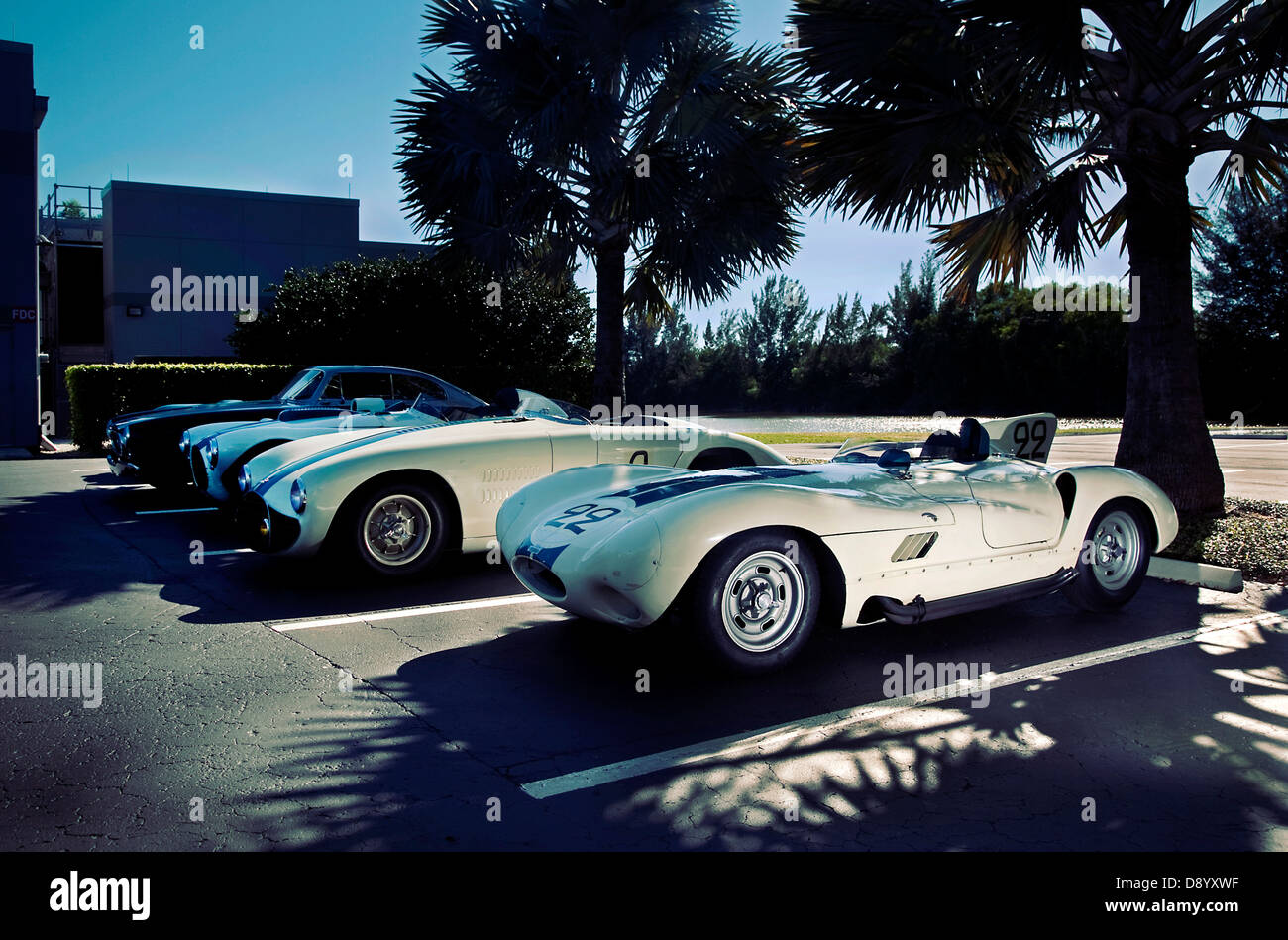 Gruppe von drei Cunningham Sport Rennwagen. C-4R Corvette C5-R C-6R geparkt in Florida USA Stockfoto