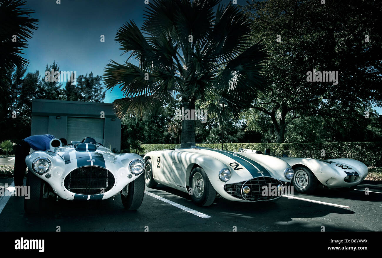 Gruppe von drei Cunningham Sport Rennwagen. C-4R Corvette C5-R C-6R geparkt in Florida USA Stockfoto