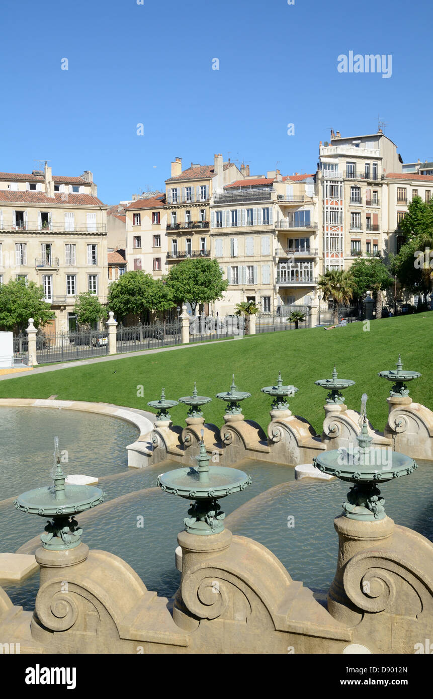 Baroque Founitains, Cascade & Ziergärten des Palais Longchamp (1839-1869) Park und Gärten Marseille Provence Frankreich Stockfoto