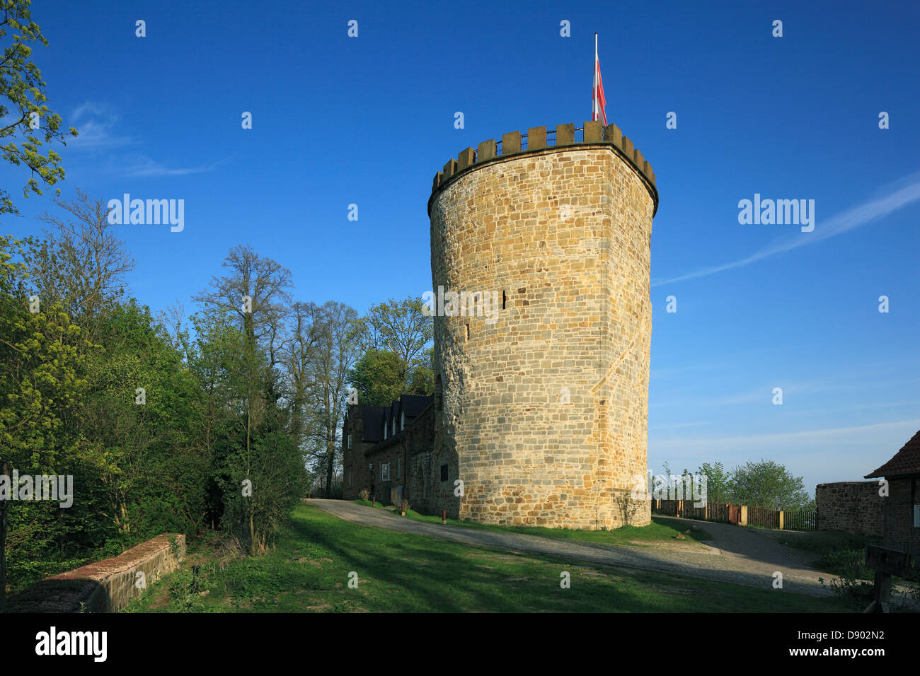 Bergfried der Burg Ravensberg in Borgholzhausen, Teutoburger Wald, Nordrhein-Westfalen Stockfoto