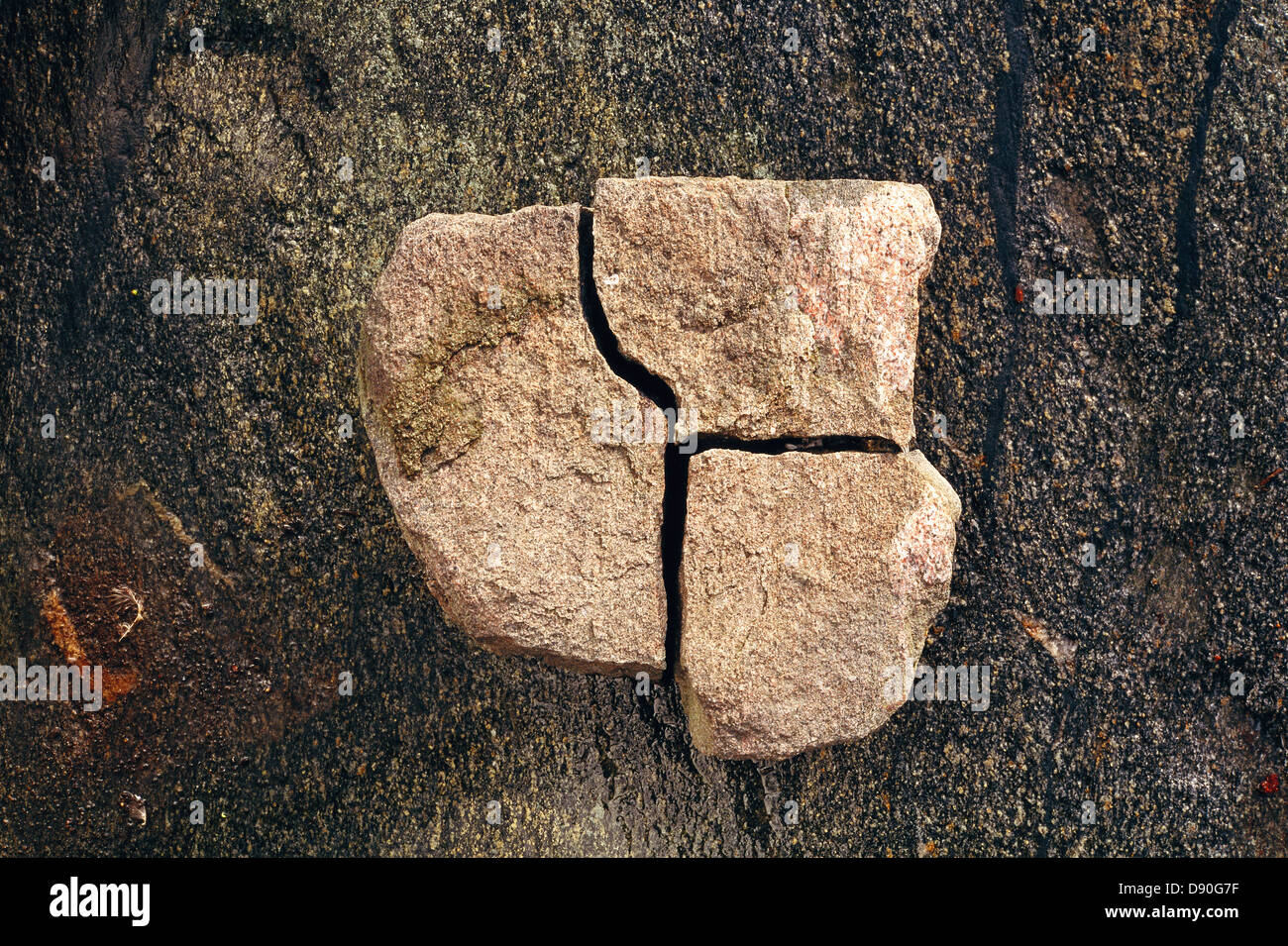 Eine gebrochene Stein, Nahaufnahme Stockfoto