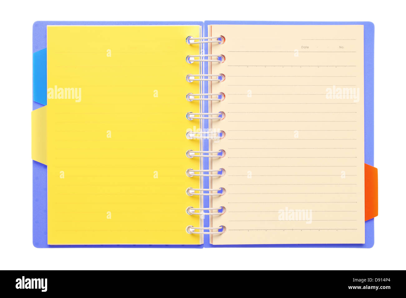 Notebook mit bunten Lesezeichen Stockfoto