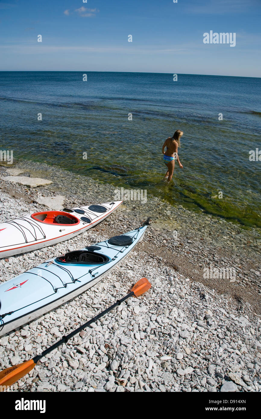 Kajaks, Gotland, Schweden. Stockfoto