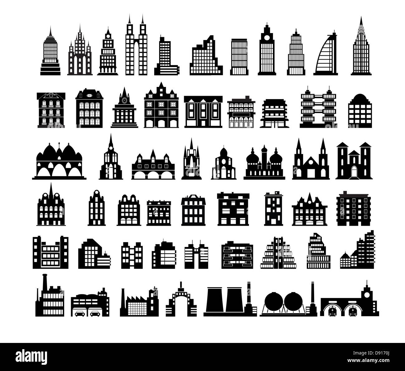 Verschiedene Varianten von Häusern auf dem weißen Stockfoto