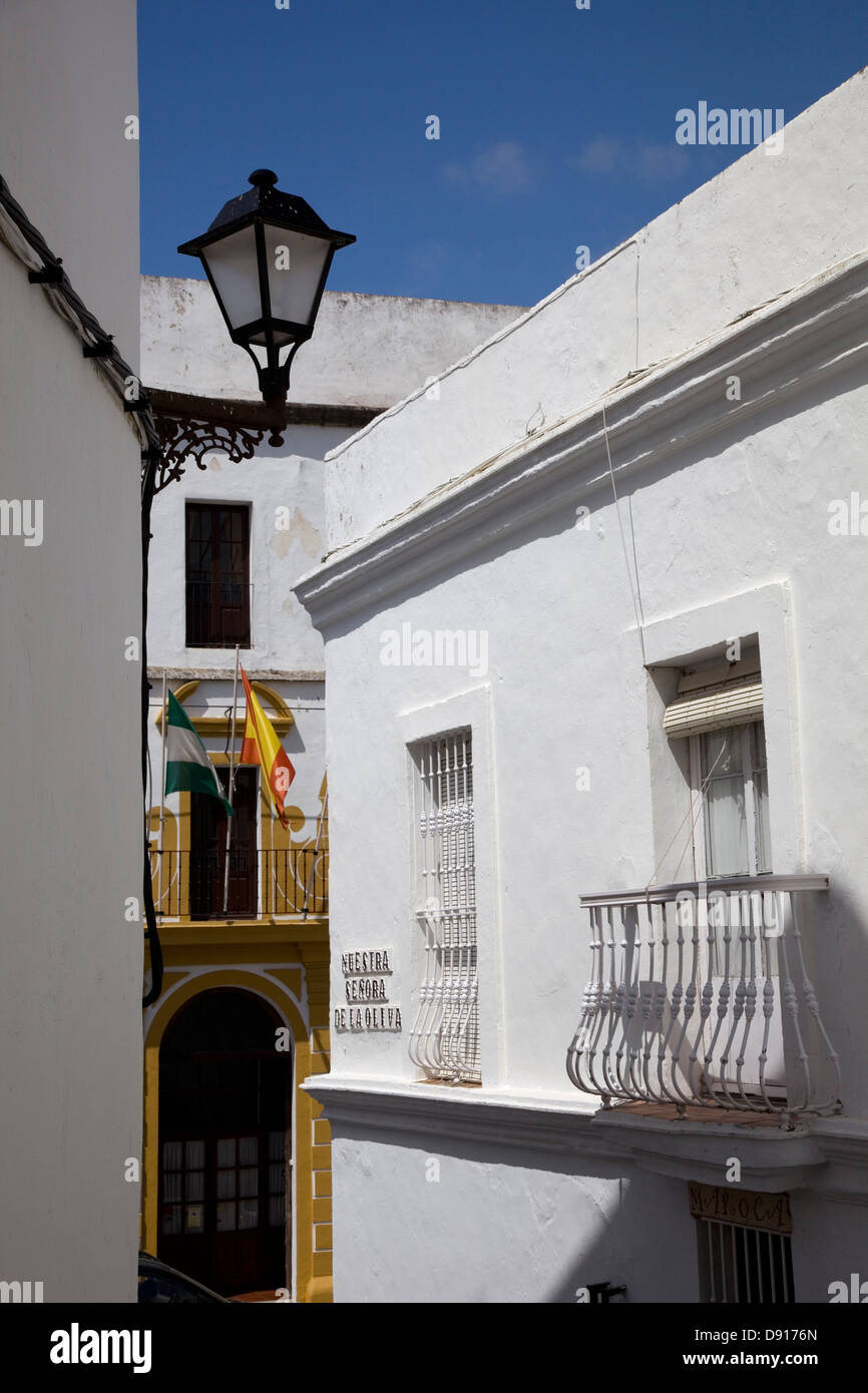Zentrum von der traditionellen weißen Dorf von Vejer De La Frontera, Andalusien, Spanien. Stockfoto