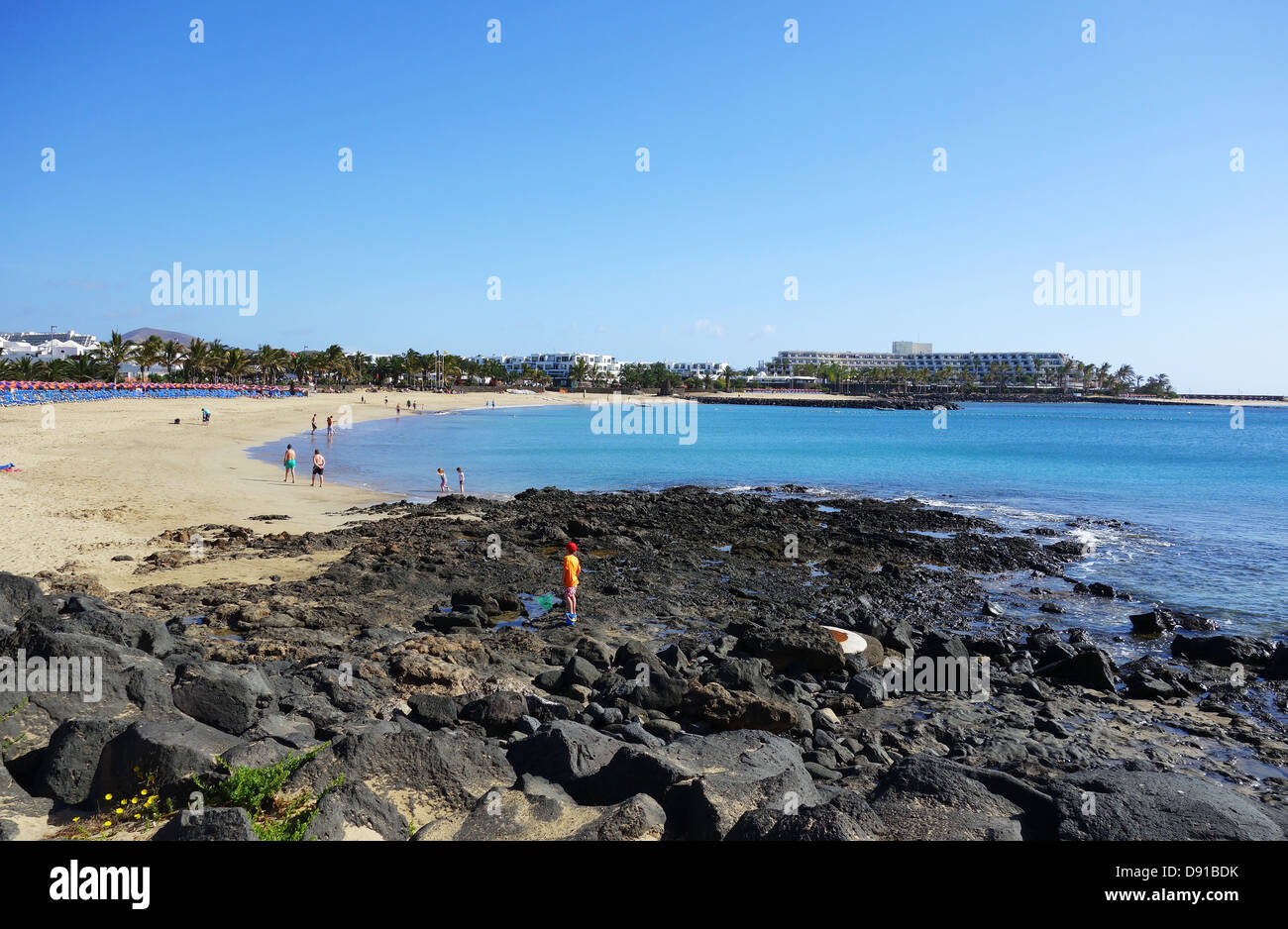 Lanzarote, Playa de Las Cucharas Strand, Costa Teguise, Lanzarote, Kanarische Inseln Stockfoto