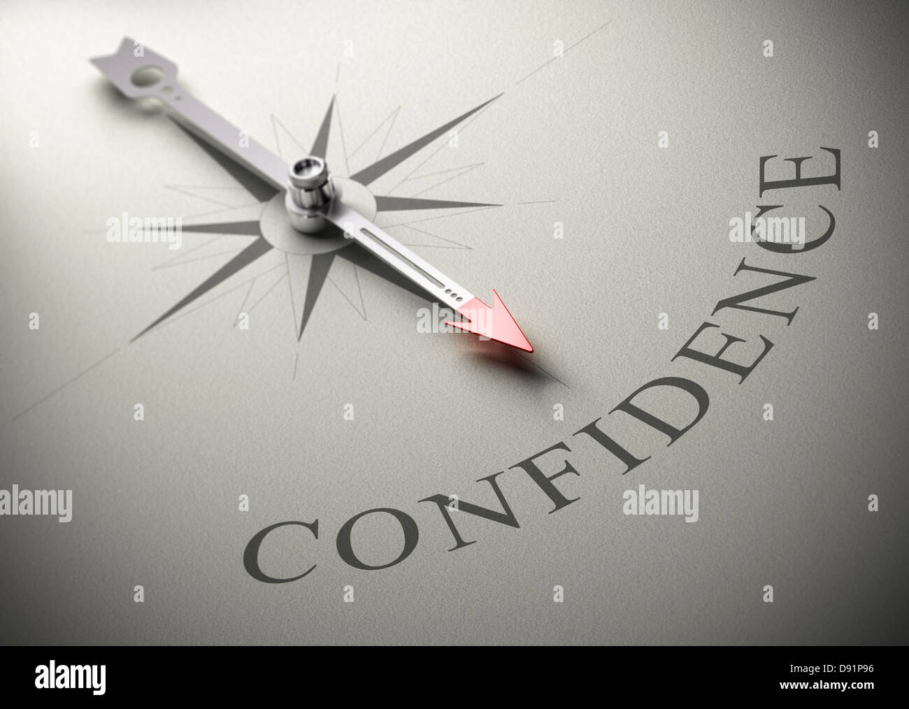 Nadel eines Kompasses zeigt das Wort vertrauen, 3D-Rendering, Konzept Bild für Selbstvertrauen Stockfoto