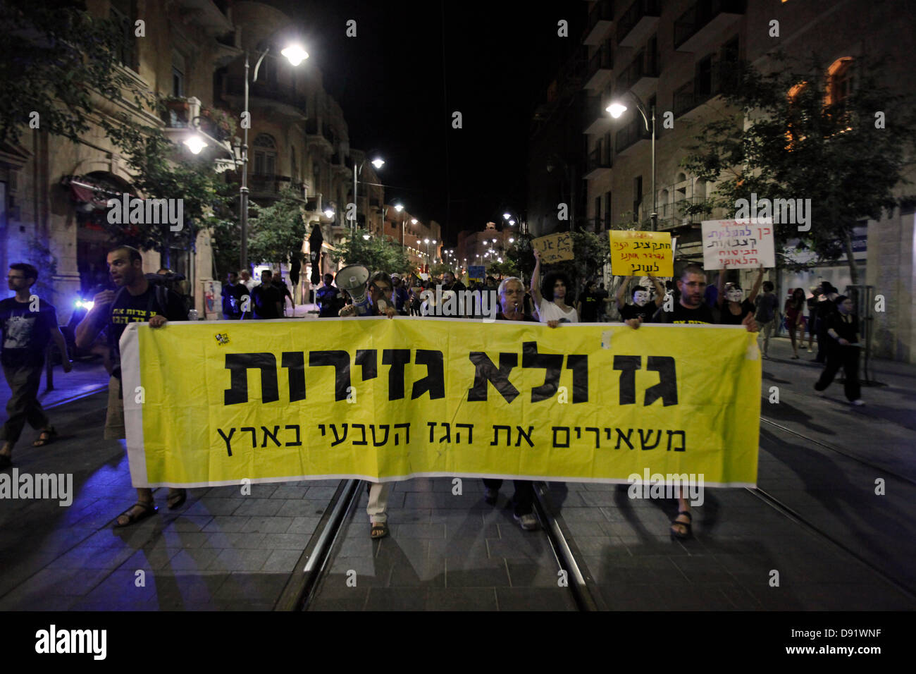 Israelis protestieren gegen ein umstrittenes Abkommen zwischen der Regierung und der grossen Energiekonzerne über Erdgas Produktion erreicht, West Jerusalem Israel Stockfoto