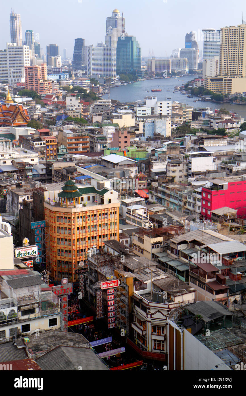 Bangkok Thailand, Thai, Samphanthawong, Chinatown, Luftaufnahme von oben, Aussicht, Gebäude, Stadt, Skyline der Stadt, Wolkenkratzer, Chao Phraya River, Thai130 Stockfoto