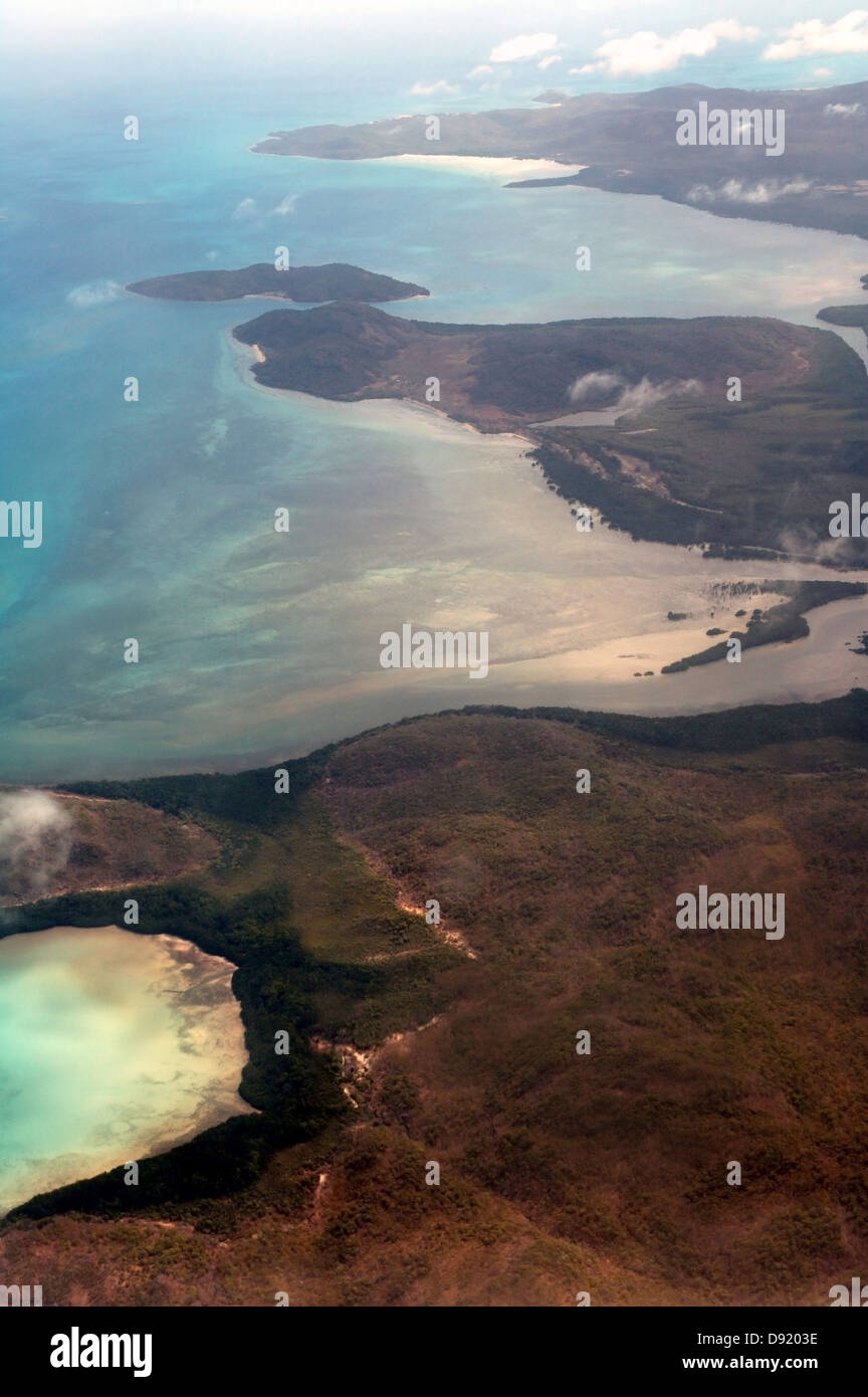 Luftbild von der wilden, abgelegenen Küste des northern Cape York in Queensland, Australien Stockfoto